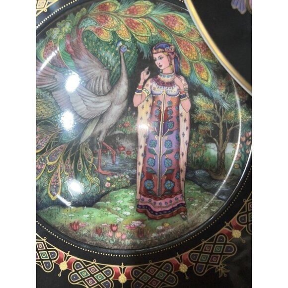 Heinrich 1986 Vintage Marched Aus Dem Allen Russiand Plates (5) Gold Bone China - Picture 4 of 12